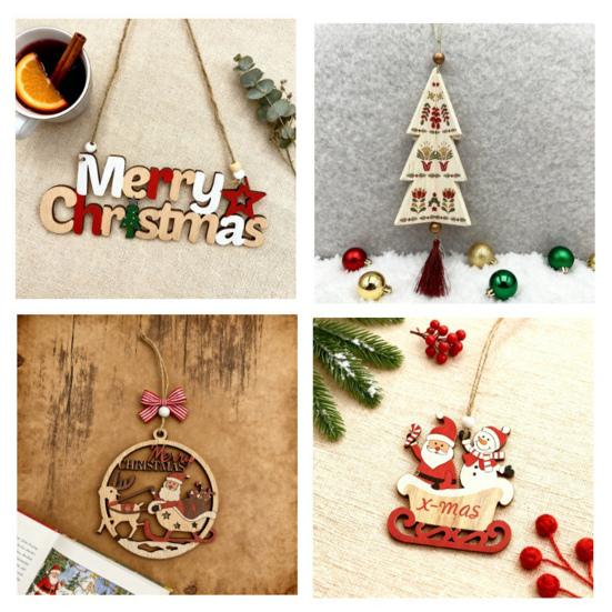 Christmas Ornament Wooden Hanging Santa Snowman Merry Christmas Decor Wood Red Xmas Tree Ornament for Holiday Home Decor