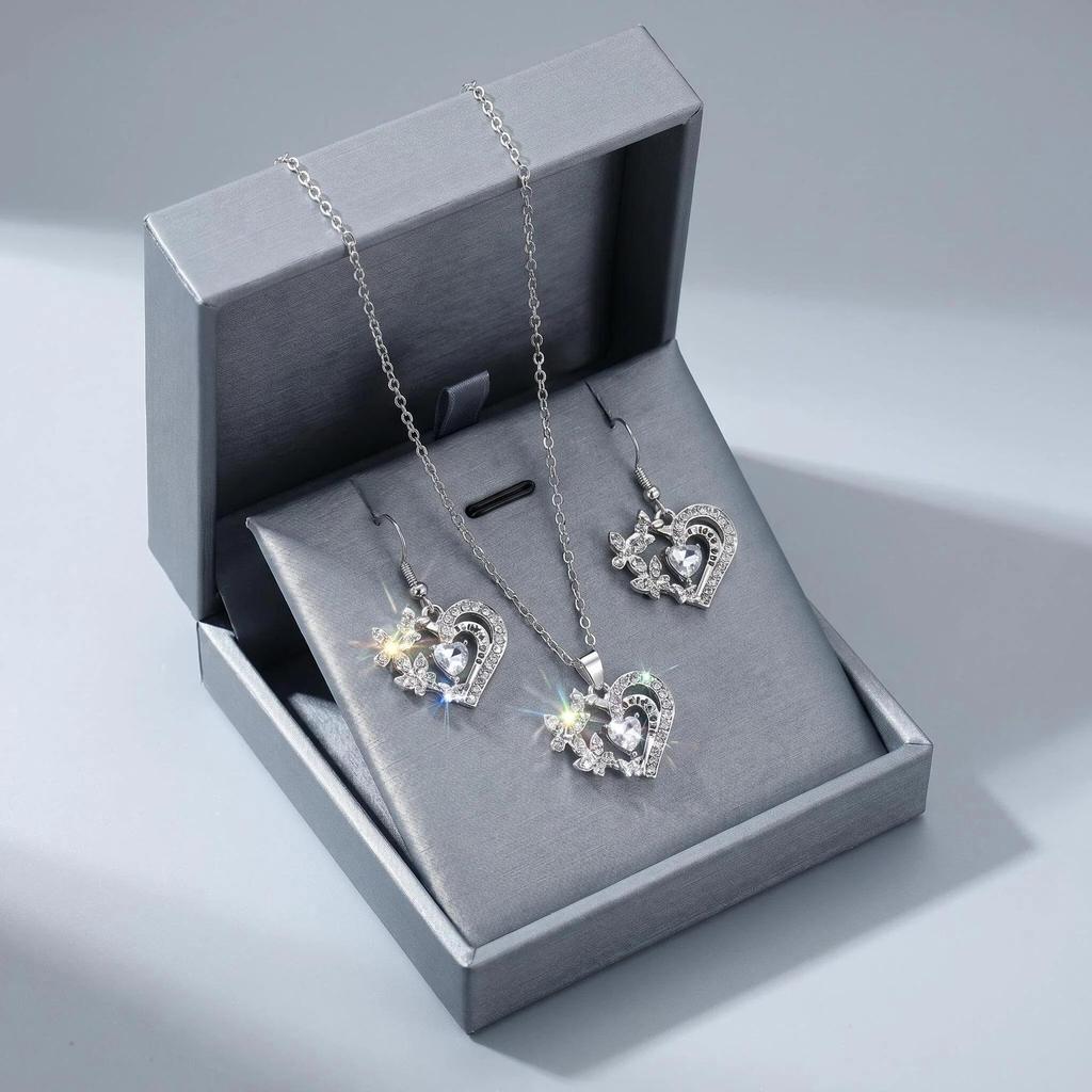 "Xiyin European & American Love Pendant Jewelry Set - Double Heart Necklace & Bracelet"