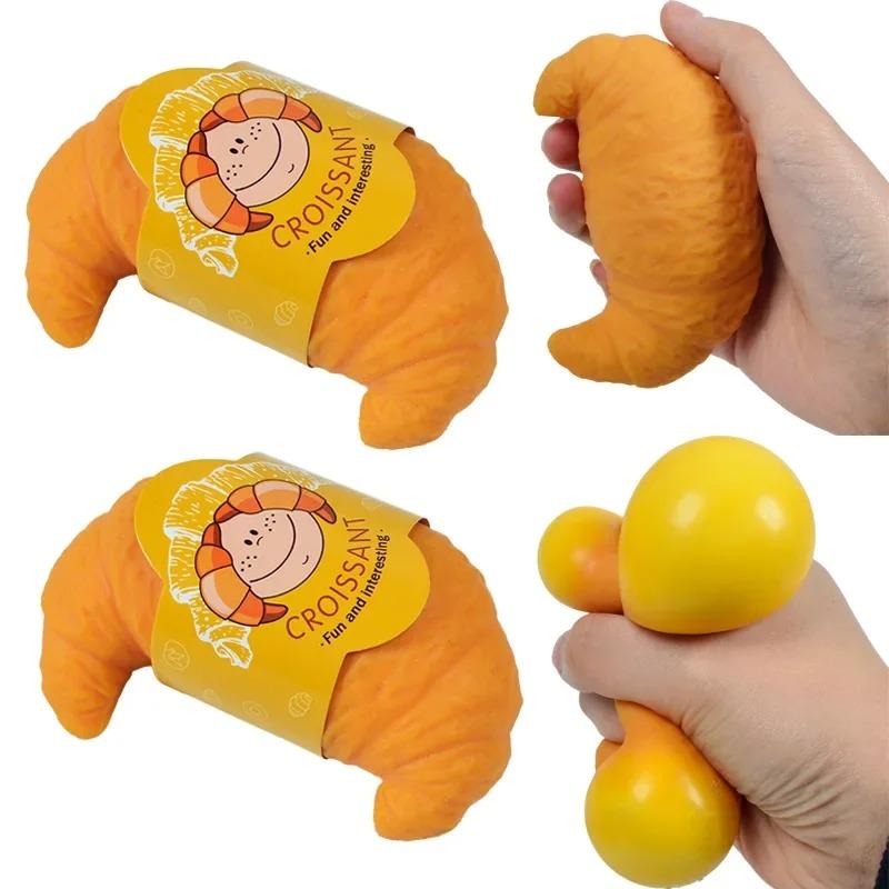 Croissant Bread Stress Toy Lifelike Food Squishies Toy Stress Relief Fidget Toy for Kids & Adults Tricky Funny Squeeze Gifts