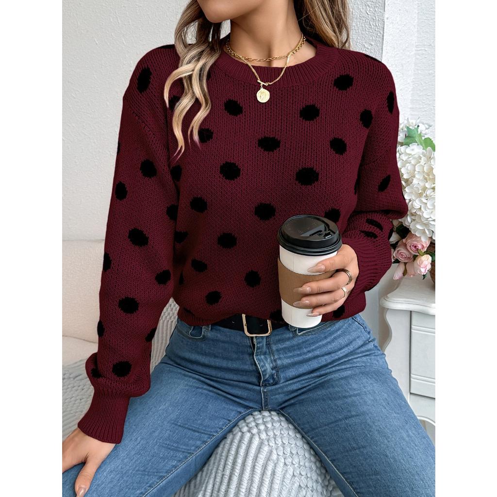 2025 Herbst Winter Lässig Color Block Polka Dot Langarm Pullover Damenmode