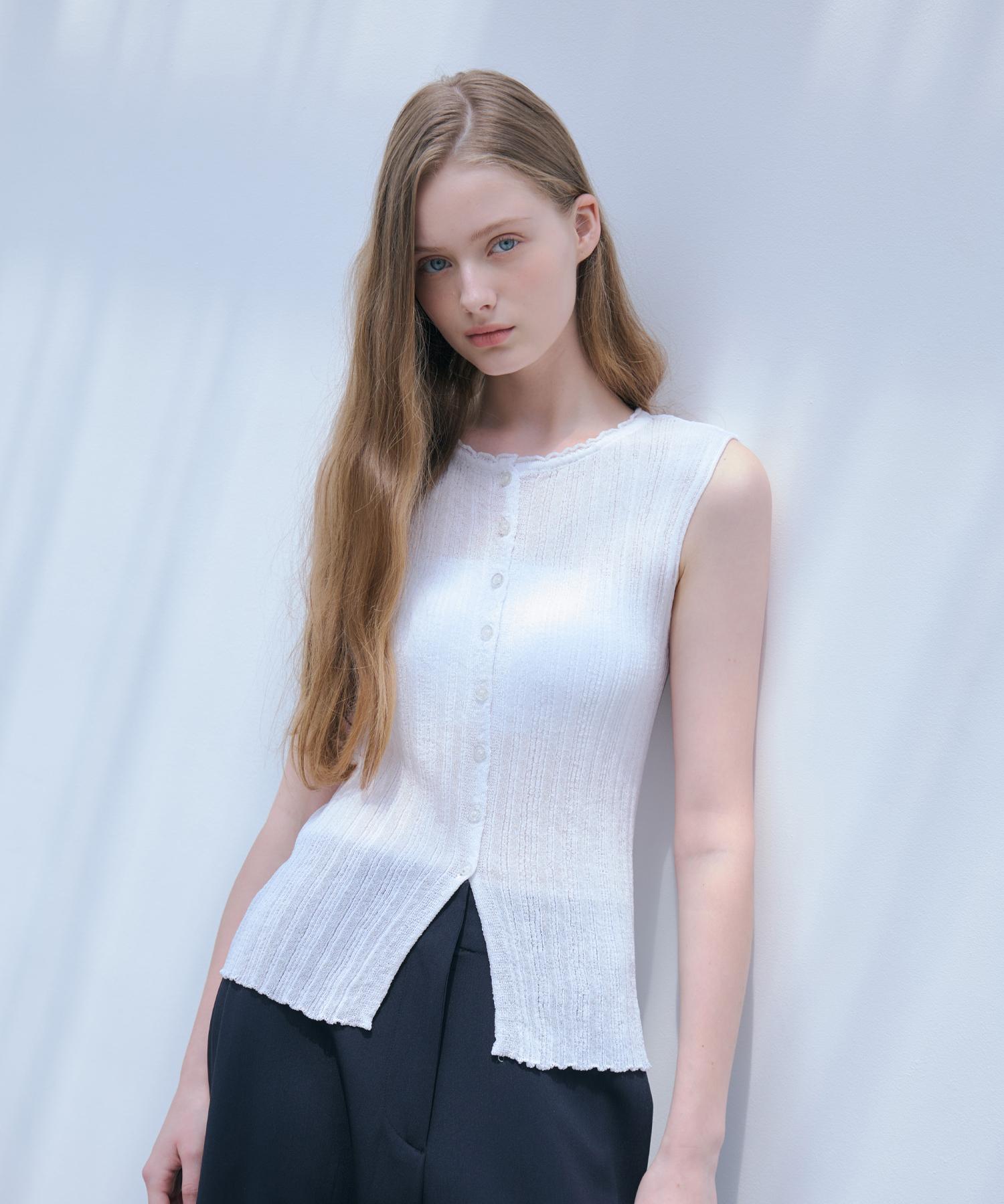 Odier Ribbed Ruffle Sleeveless - White White/One