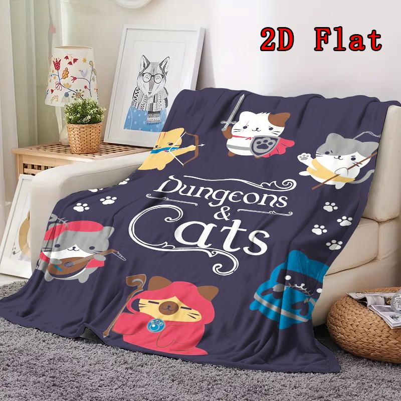 Dungeons & Kitties 2D Flat Pattern Flannel Blanket High Quality All Seasons Warmth and Comfort Perfect for Christmas Gifts.SMT0917207