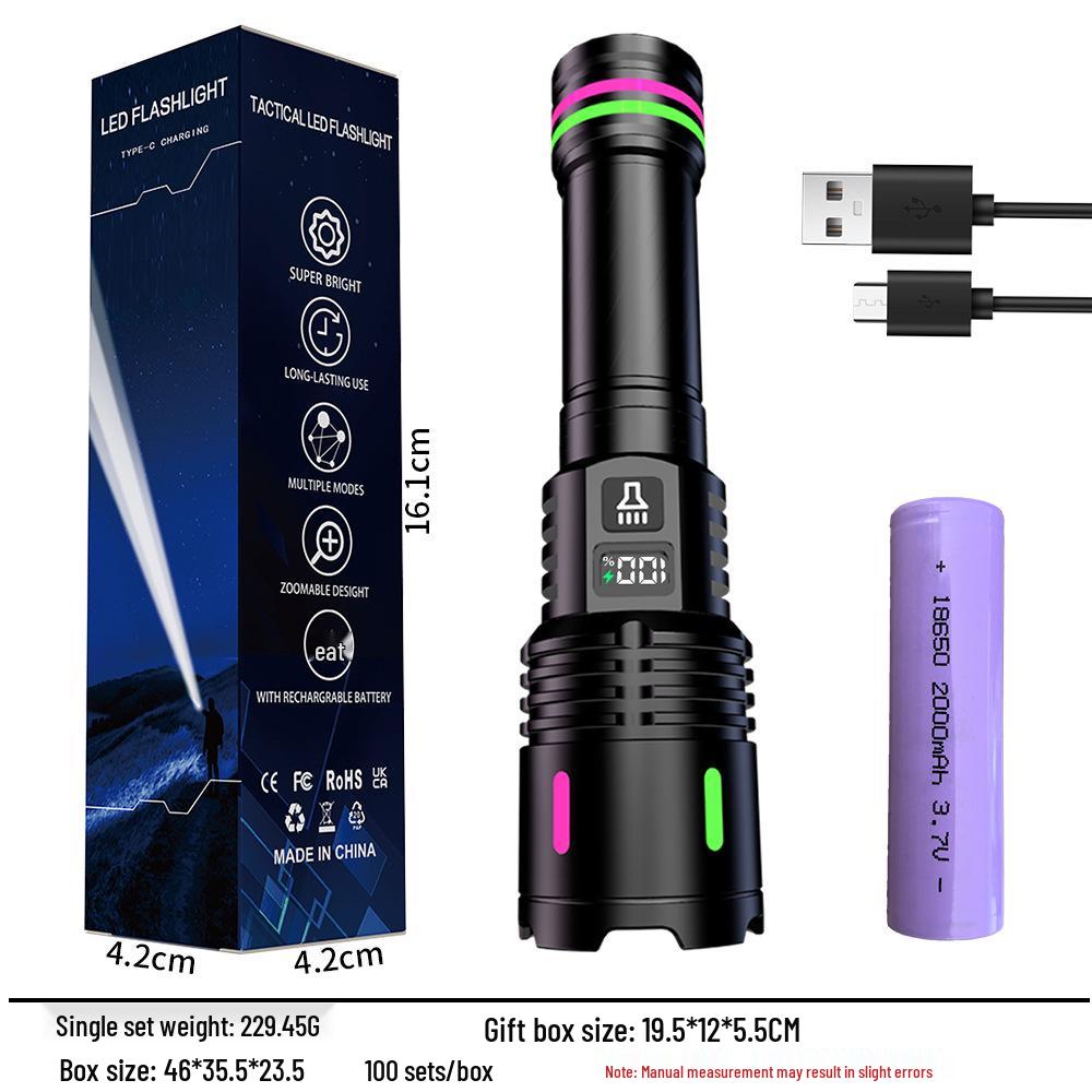 "Rechargeable Long-Range Tactical Laser Flashlight - Super Bright, Portable, Telescopic, & Outdoor-Ready"