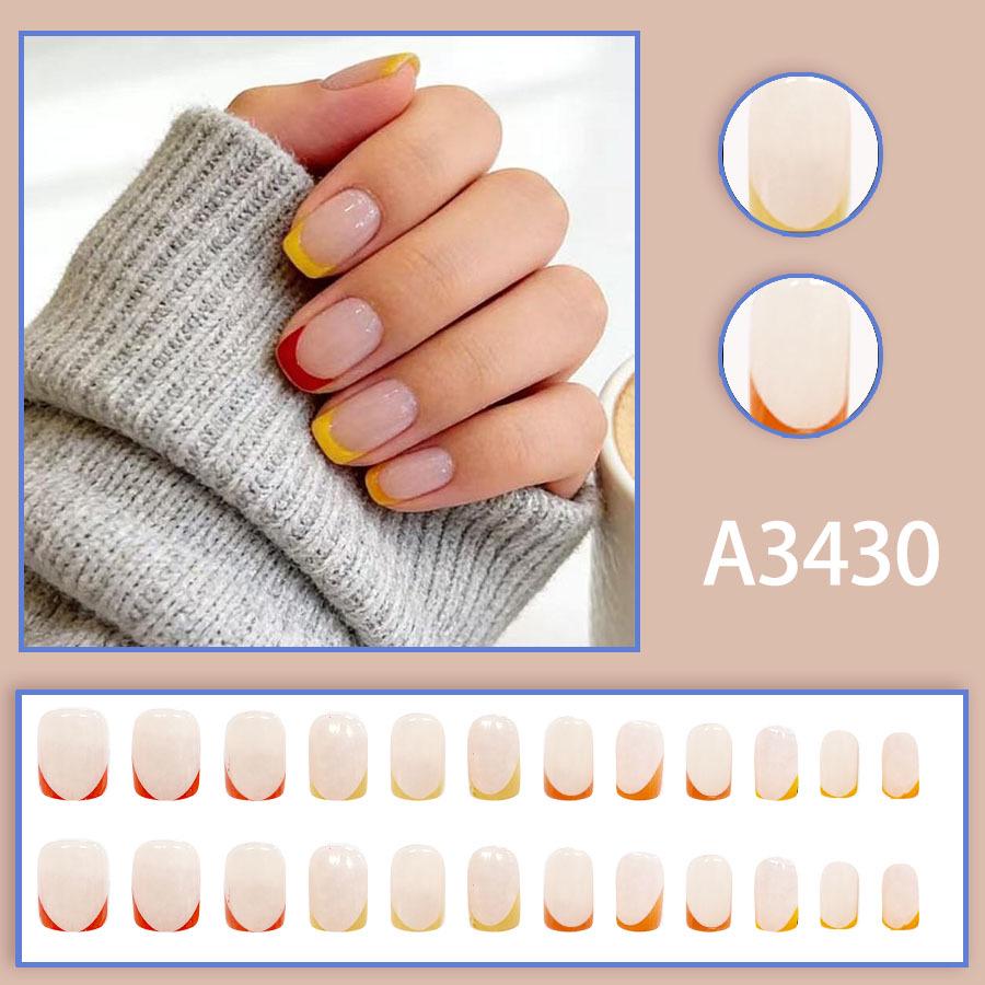 Simple & Cute Wearable Red/Yellow Nail Art Tips - Set of 24 Fashionable Fake Nails