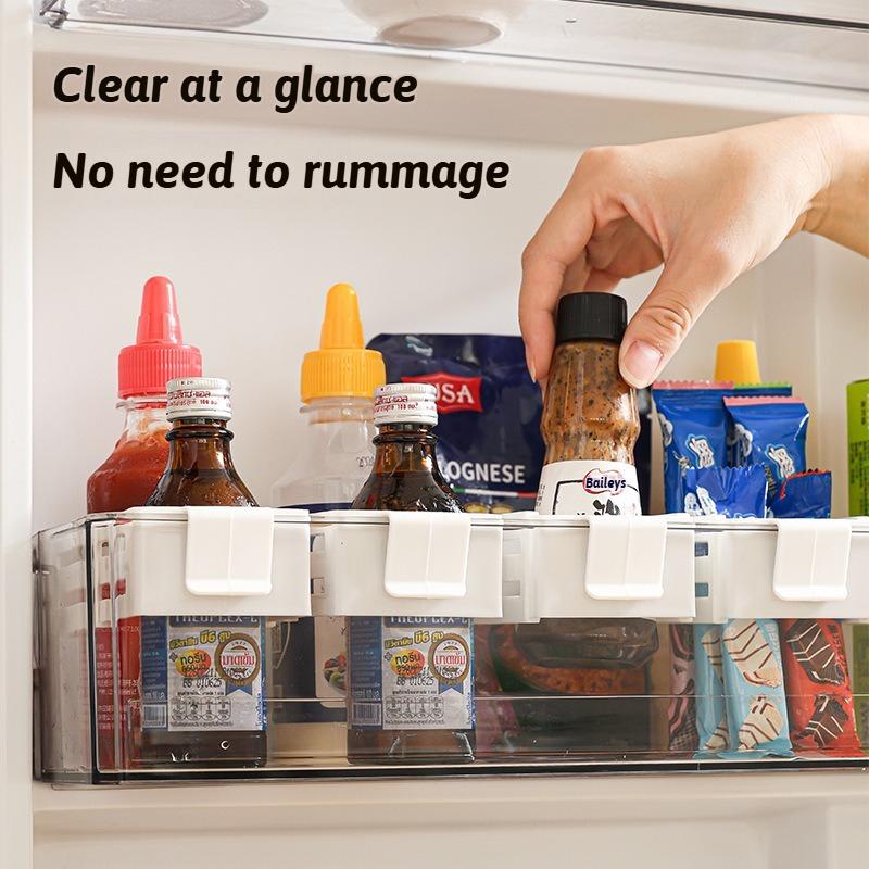 Refrigerator Hanging Retractable Storage Box Divider Snap Type Divider Fridge Side Door Food Storage Rack Kitchen Organizer