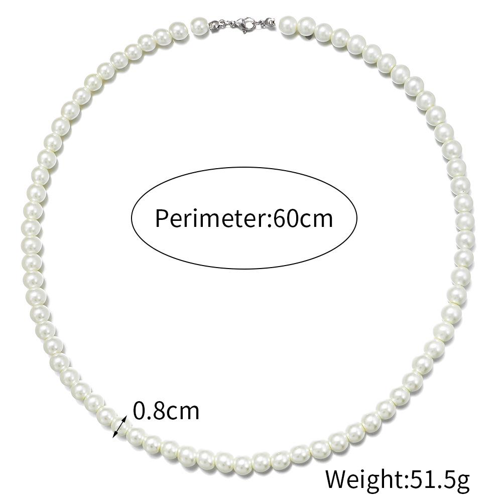 Men's Single Layer Pearl Necklace - Round Beaded Stainless Steel Clavicle Chain
