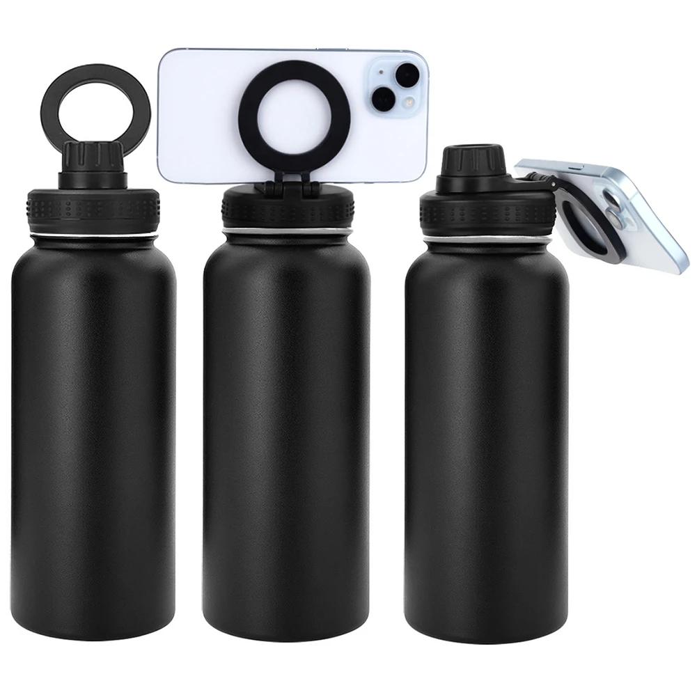 Magnetic Phone Holder Water Bottle Insulated Water Bottle 1000ml Leak Proof Double Wall Vacuum Insulated Stainless Steel Thermos
