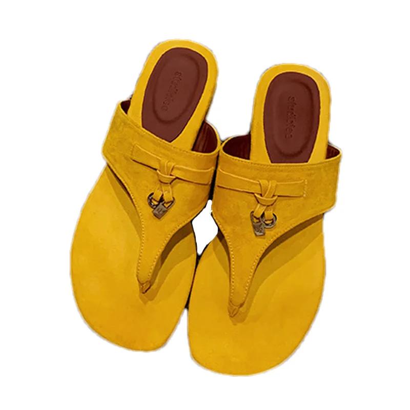 Flats Women Slippers Designer Clip Toe Shoes Suede Slingback Sandals Summer 2025 New Shoes Fad Flip Flops Beach Zapatillas Mujer