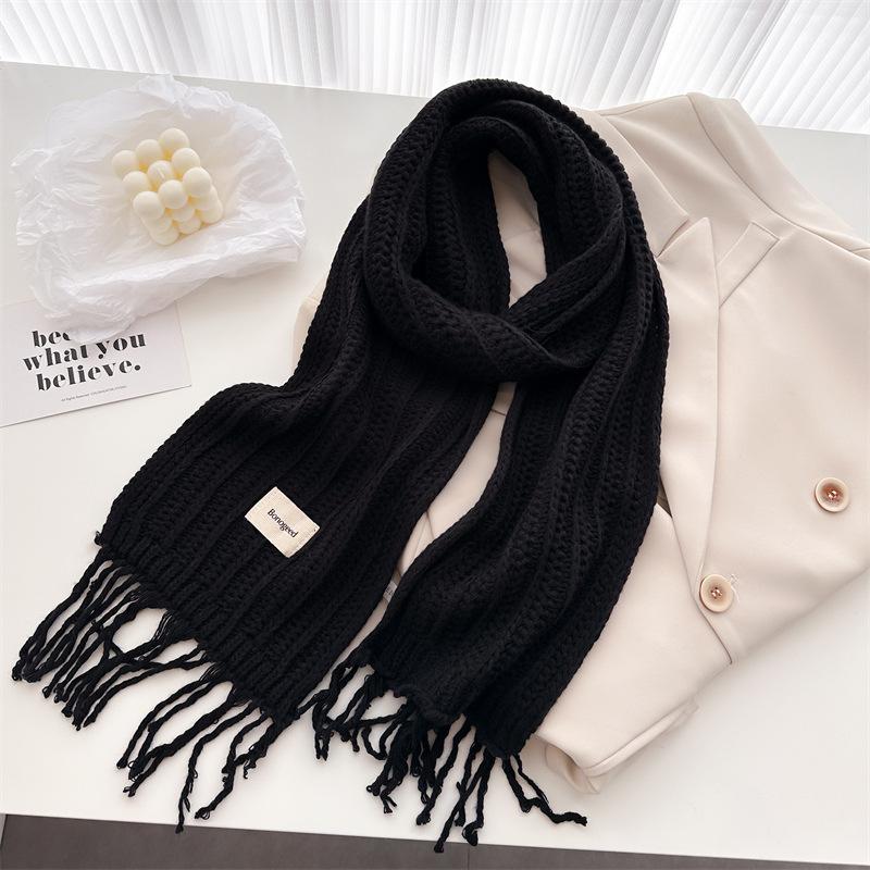 Winter Plain Thick Tassel Wool Knitted Shawl Scarf Lady Casual High Quality Wrap Pashmina Stole Bufandas For Outdoor Activitie