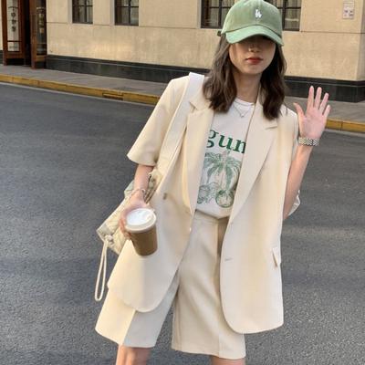 Loose 2 Piece Women Short Set with Blazer Summer Thin Short-sleeved Blazers + Shorts Casual Office Ladies Suits