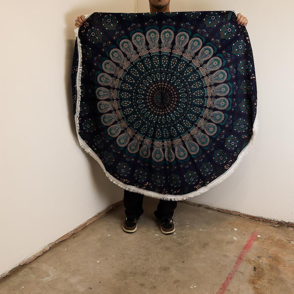 Small Mandala Roundie Cotton Art (130cm) – Peacock Blues