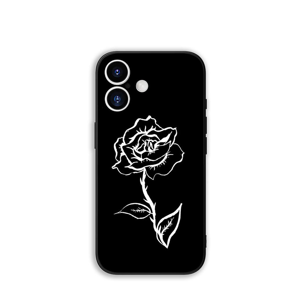 For Apple iPhone 16 15 14 Plus 13 12 Mini 17 Pro Max + ProMax 16E Air 15+ Phone Cover Case Black White Rose Flower Casing