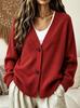 European 2026 Autumn/Winter Women's V-neck Button Long Sleeve Cardigan Sweater Coat - Lazy Style.
