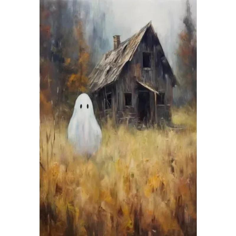 Halloween Ghost Poster Cute Ghost Forest Canvas Printing Poster Wall Art Festival Decoration Painting for Home Living Room Decor