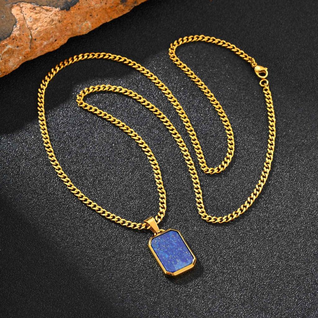 Vnox Rectangular Blue Stone Pendant Necklace for Men, Stainless Steel Casual Jewelry Accessory Father's Day Anniversary Gift NEW