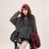 Y2k Aesthetic Cute Rabbit's Ears Hooded Cardigan Women Fluffy Sweater Coat Kawaii Streetwear Harajuku Fairy Bandage Grunge Coats