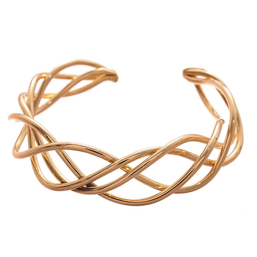 Elegant Metallic Geometric Twist Open Bracelet for Women