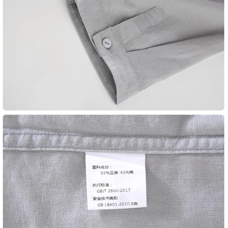 Beach Summer Tops Male Japanese Style Cotton Linen Short Sleeve Shirt Stand Collar Green Shirts for Men Breathable Clothing