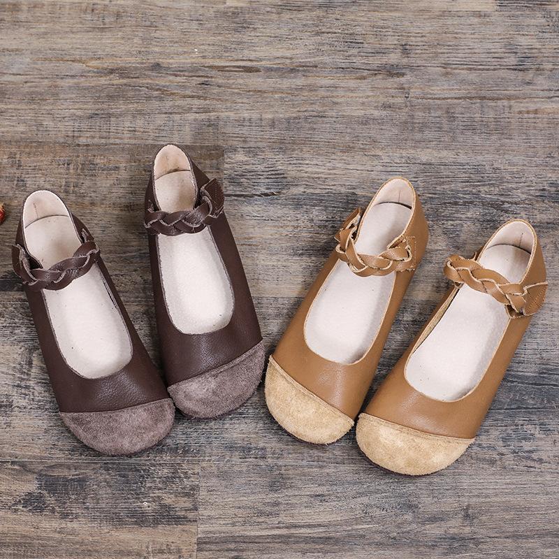 Fashion Retro retro walking shoes cowhide brown buckle leather women's shoes old man