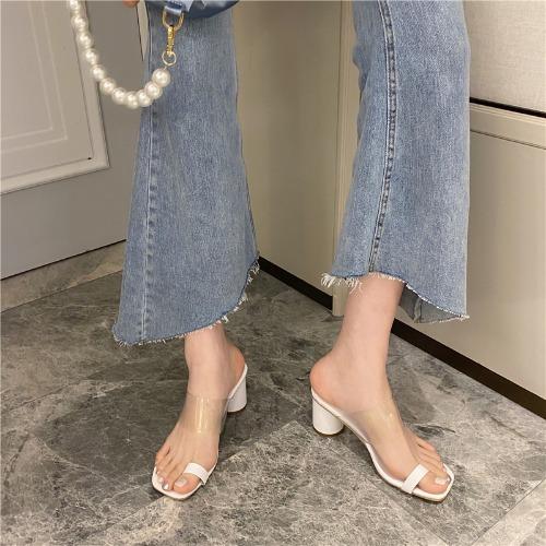 

Прозрачные сандалии женские новые универсальные модные сандалии с кристальными толстыми каблуками 40 40 белый