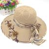 Ribbon Bowknot Decor Flower Stitching Sun Hat Foldable Wide Brim Floppy Straw Hat Costume Accessories