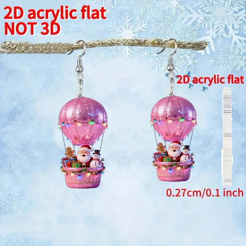 Cross-border new pink hot air balloon earrings flat acrylic Christmas gift Santa snowman earrings