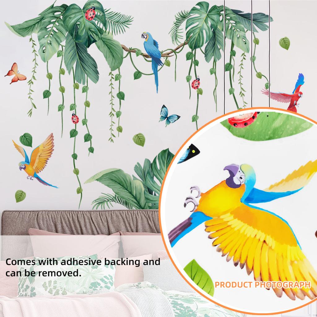 Living Room Wall Decals Bird Plant Leaf Butterfly Wall Stickers for Children Kids Room Bedroom Home Decoration Mural Wallpaper