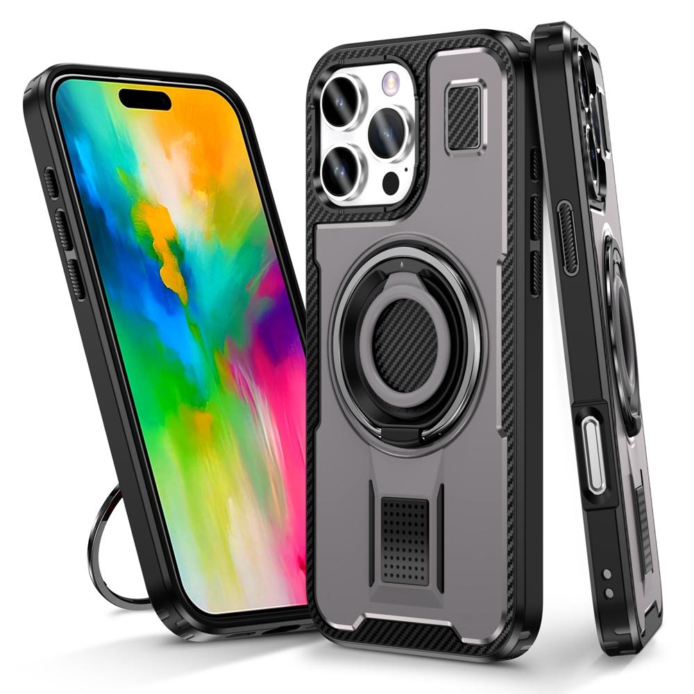 Pouzdro pro Apple iPhone 16 15 14 Plus 13 12 Pro Max s otočným kroužkem na prst a stojánkem, plastové TPU, nárazuvzdorné zadní kryty 2 v 1
