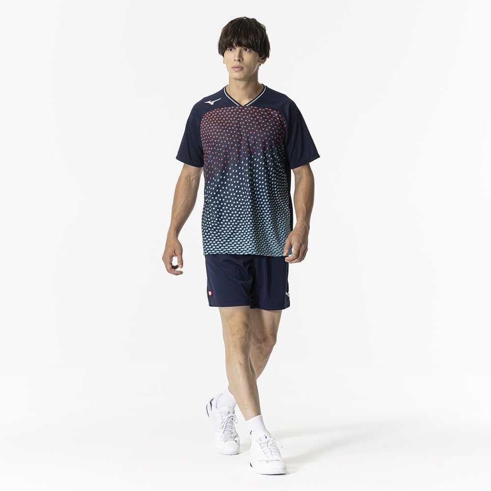 Mizuno Table Tennis Game Short JTTA Size 82JAB101 Shirt, Sleeve, Approved, Moisture-Wicking, Quick-Drying, Unisex, Navy, 2XL,