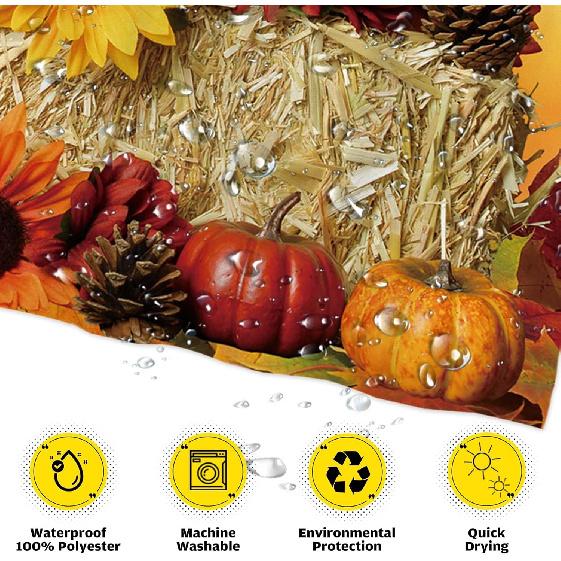 Funnytree 72"x72" Fall Pumpkins Maple Autumn Thanksgiving Sunflowers Harvest Falling Leaves Shower Curtain for Bathroom Decor Machine Washable (Hooks