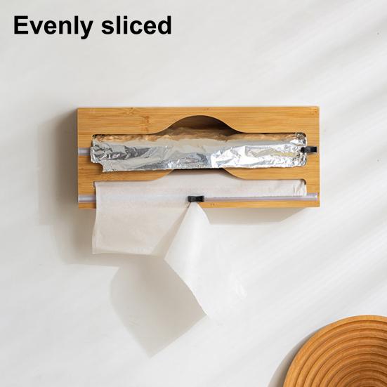 Food Cling Film Cutter Plastic Wrap Dispenser with Slide Cutter Aluminum Foil Dispenser Wall-Mounted Organizer