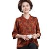 Elegant Floral Print Top with 3/4 Sleeves for Middle-Aged and Elderly Women