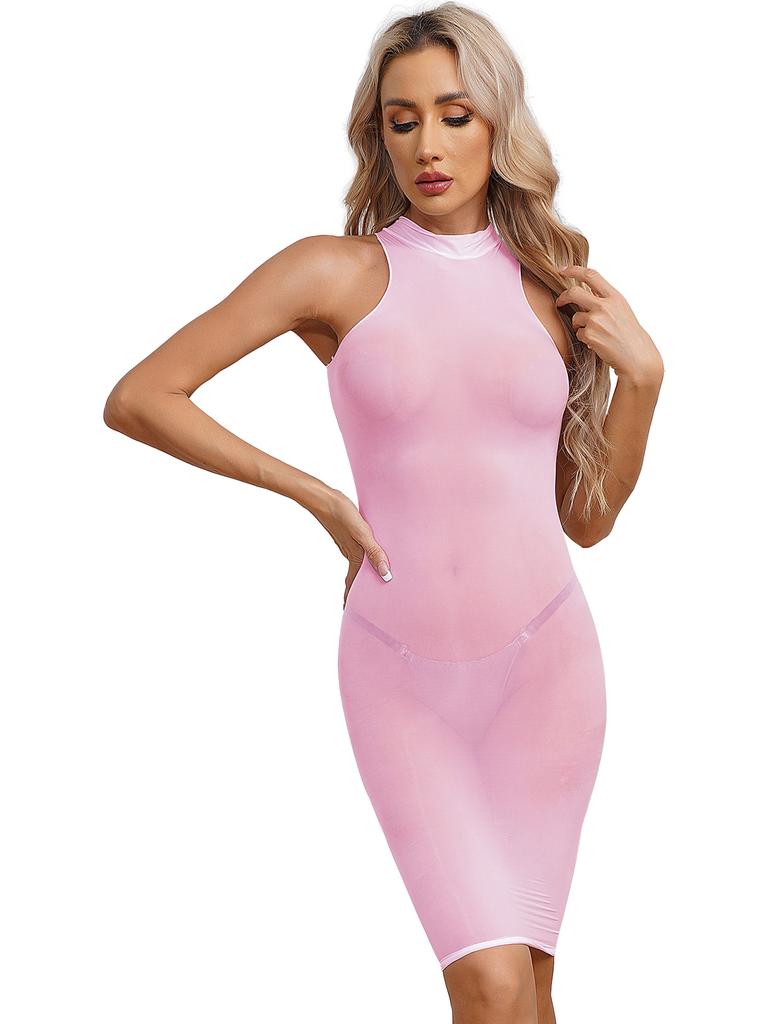 Womens Glossy Bodycon Lingerie Dress High Stretch Fabric Nightclub Attire