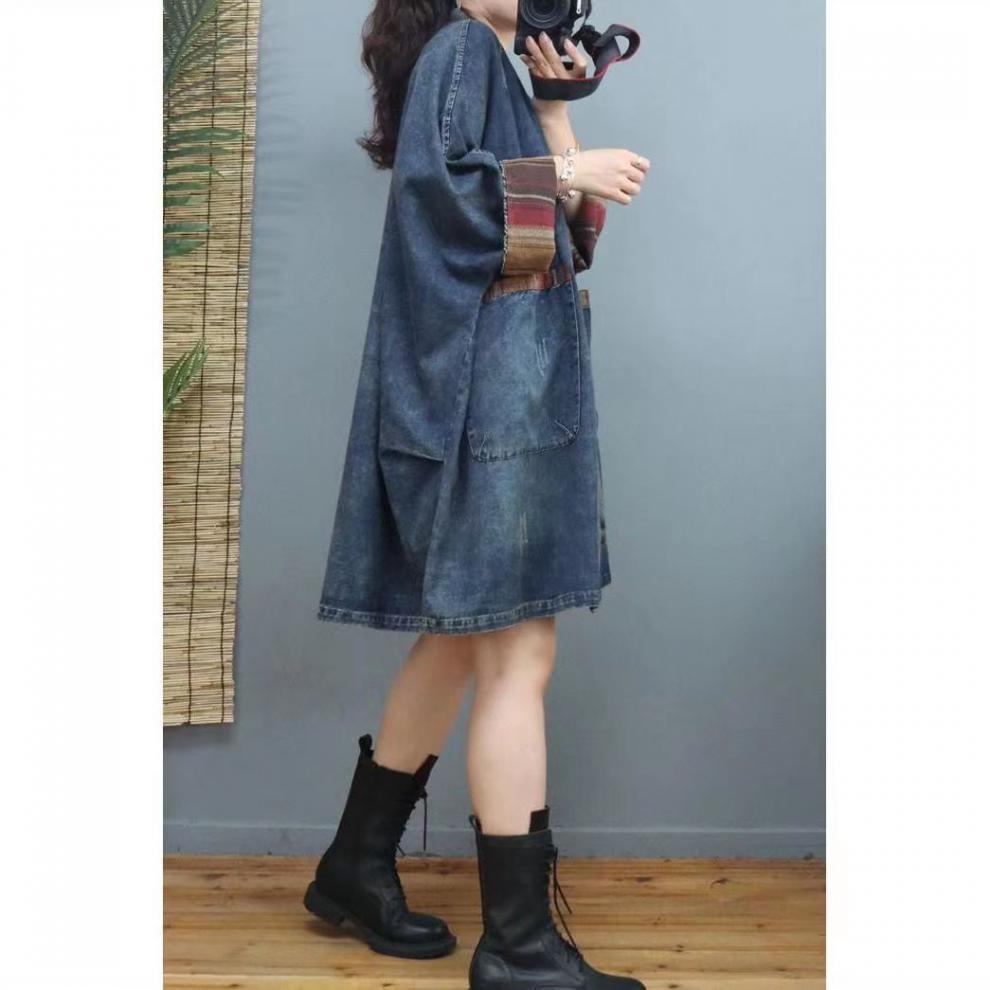 Jachetă de vânt de lungime medie cu gât în V și buzunare pentru femei - Toamnă Largă Culoare solidă