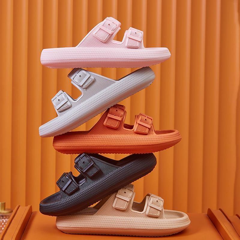 Double Buckle 4cm Thickness Ultra Cushioning Sandals Slippers Soft Slide Sandals Men Non-Slip Shower Shoes Bath Slippers Summer Beach Slides