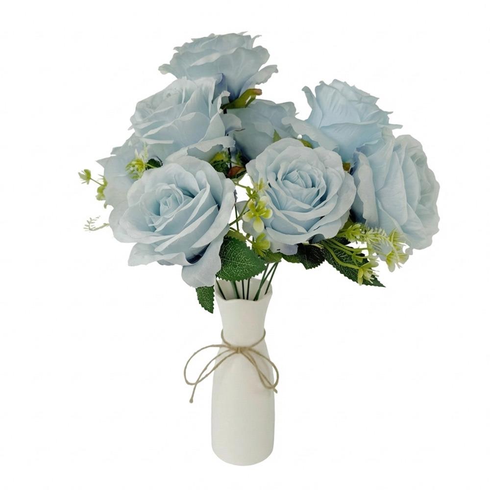 

9 Heads Anna Rose Artificial Flower Silk Petals Green Leaves Simulation Rose Flower Floral Arrangement Photo Props Faux Flower синий