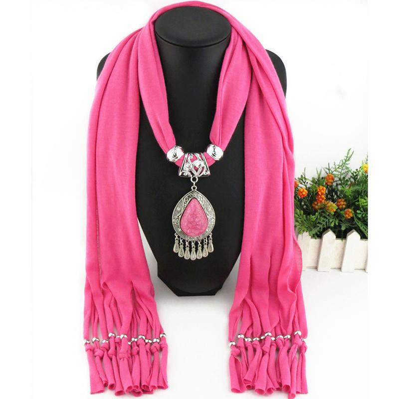 Elegant Polyester Scarf with Teardrop Pendant & Tassels – Women’s Stylish Solid Color Fashion Accessory