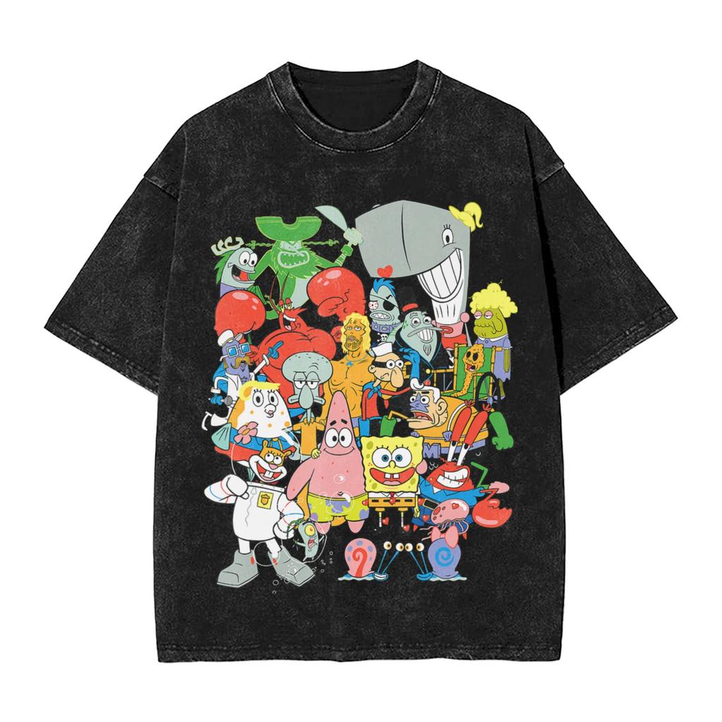 Spongebobs Cast Of Characters Tshirt Loose Tshirts Shortsleeve Y2k Fun Tshirt Summer Casual O Neck Big Size Top Tees