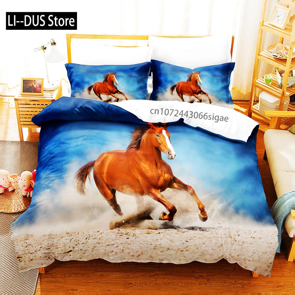 Comforter 3D Horses Bedding Set Printed Galloping Steed Animal King Queen Size Soft With For Boys Home Textiles