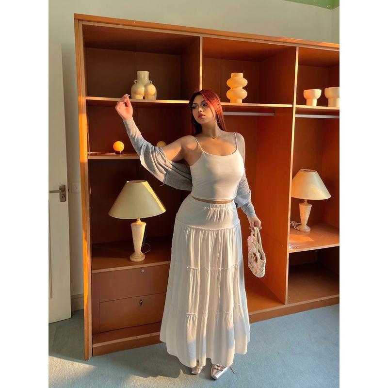 Brother Nan Loose-Fit White Elastic Waist Skirt Women's Summer Thin 2024 New Arrival Plus Size Plus Size Ladies High Waist A- line Skirt
