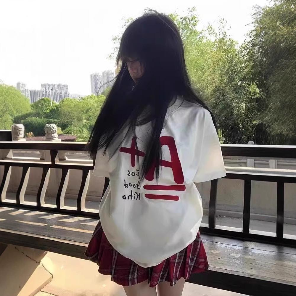 

[Rear bag collar] 2025 summer new printed short-sleeved T-shirt women s loose S