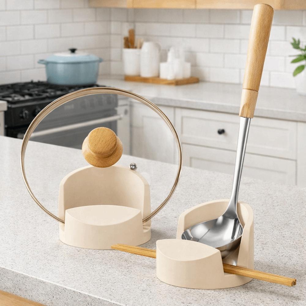 2 Pieces Circular Pot Lid Rack Silicone Spoon Rack Multi-functional Spatula Holder  Kitchen