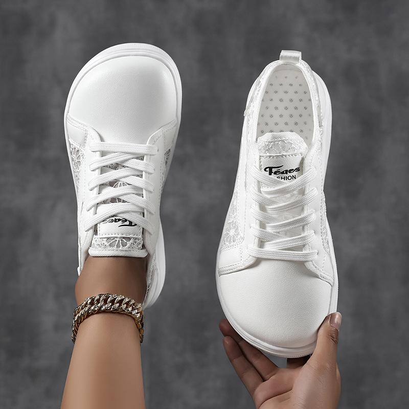 TUINANLE Scarpe da Ginnastica Piatte da Donna Bianche Comode Traspiranti Casual Design Leggero