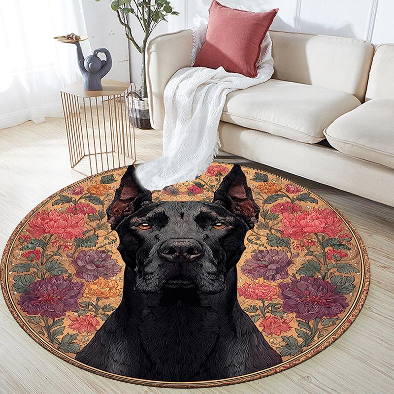 

Vintage Floral Dog Round Area Rug,Carpet Rug for Living Room Bedroom Sofa Playroom Decor,Non-slip Floor Mat 80cmx80cm