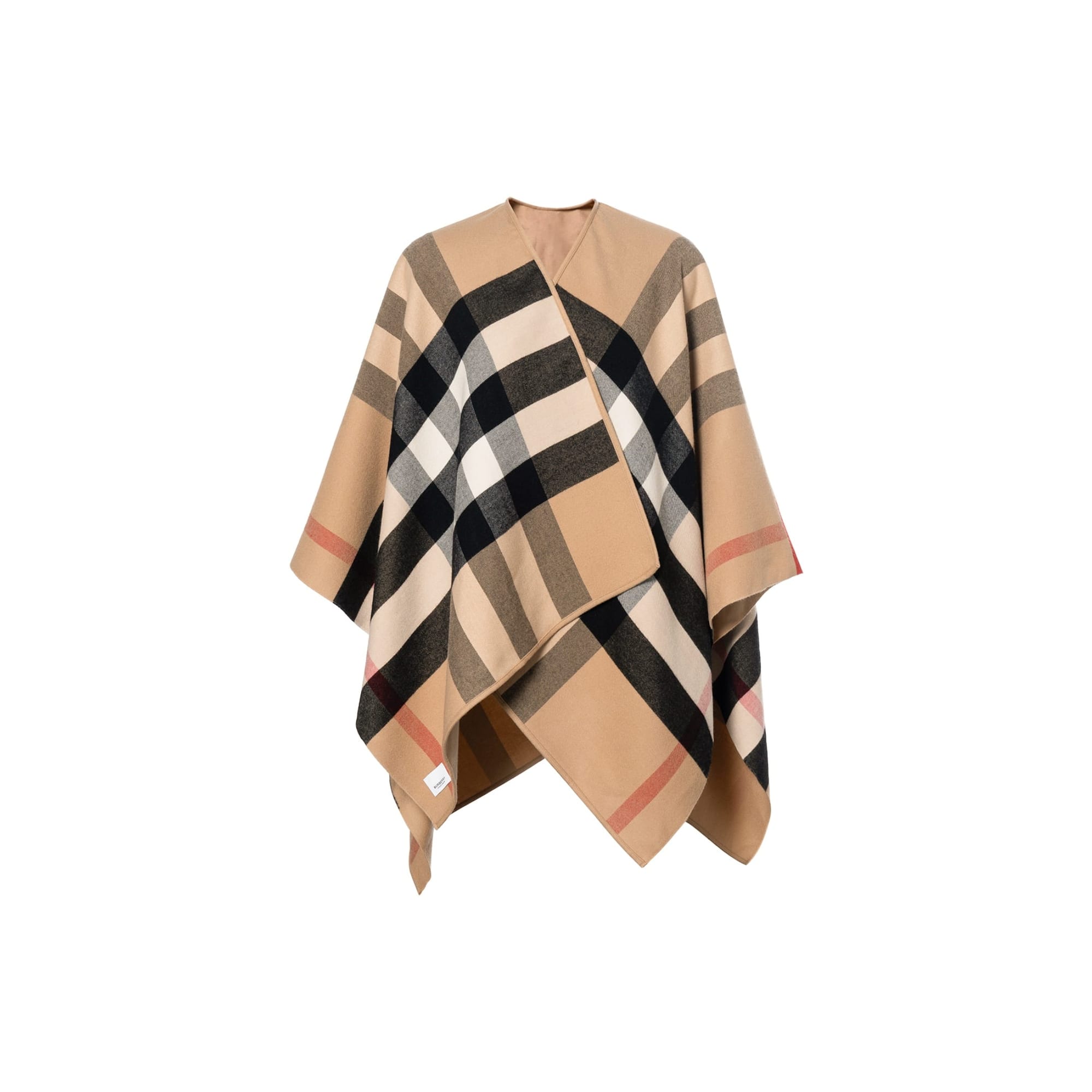 Burberry Damen Wendbarer Karomuster Merino-Wolle Poncho Kamel/Archiv-Beige 40294061 One Size 1 khaki