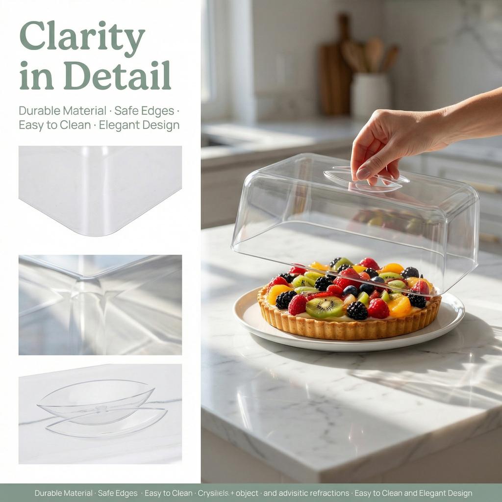 Clear Plastic Rectangular Cake Dome Cover 21.5x16.5cm Transparent Food Dome Cloche Display Lid Serving Platter Cover Cheese