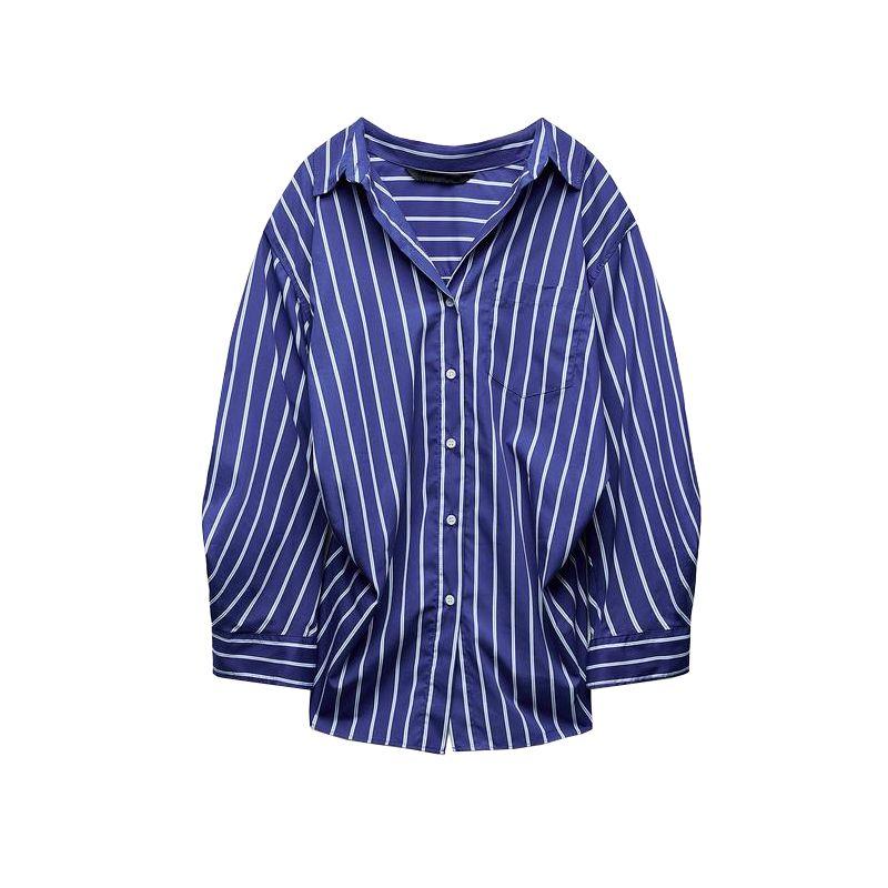 Summer New Product Women's Clothes Stripes Loose Poplin Long Sleeves Shirt 3520608 3067017 2020458