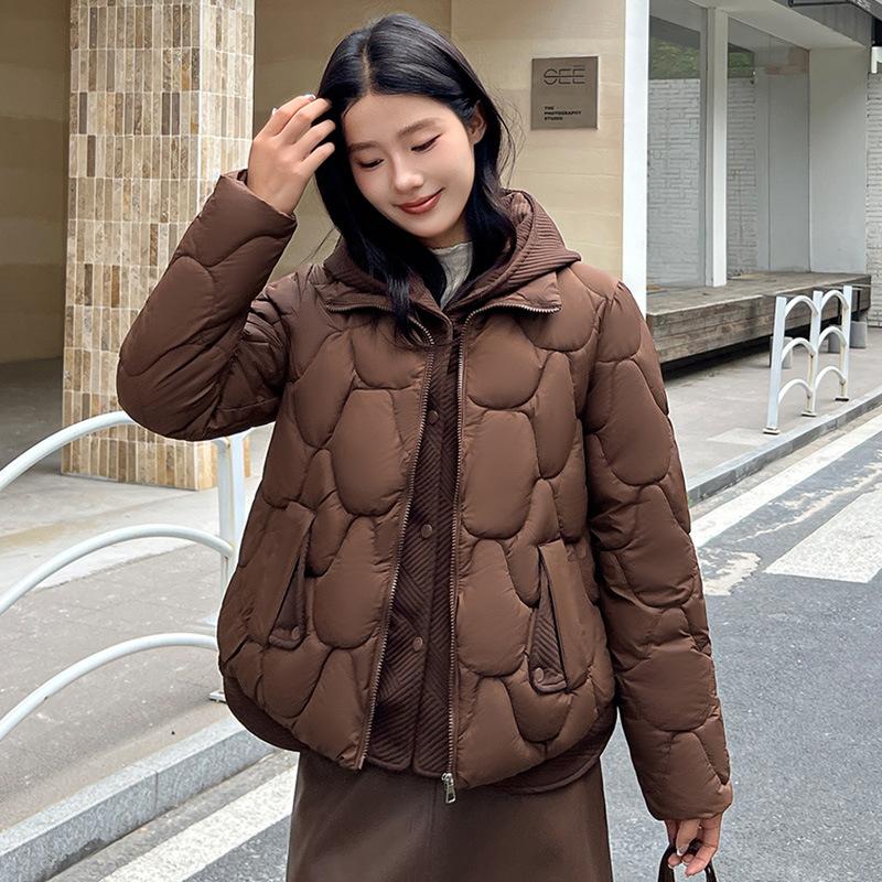 Casual age reduction fake two-piece hooded cotton-padded clothes women's short quilted cotton clothes big pocket jacket directly from the manufacturer