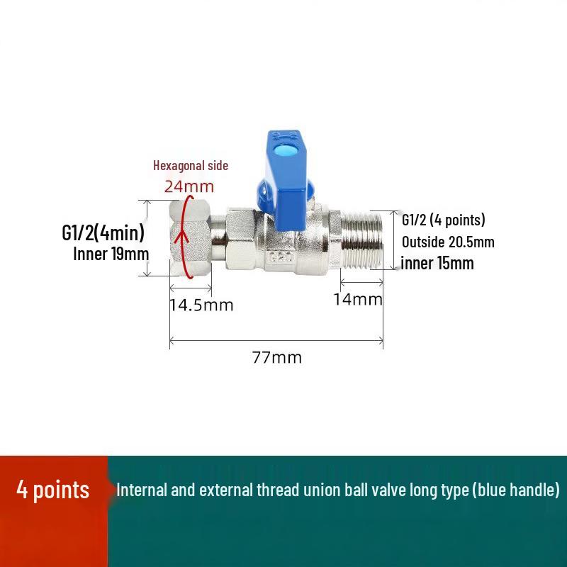 4-6 Point Copper DN15 Union Ball Valve, Thickened, Internal/External Thread, Straight-Through, for Hot/Cold Water Systems