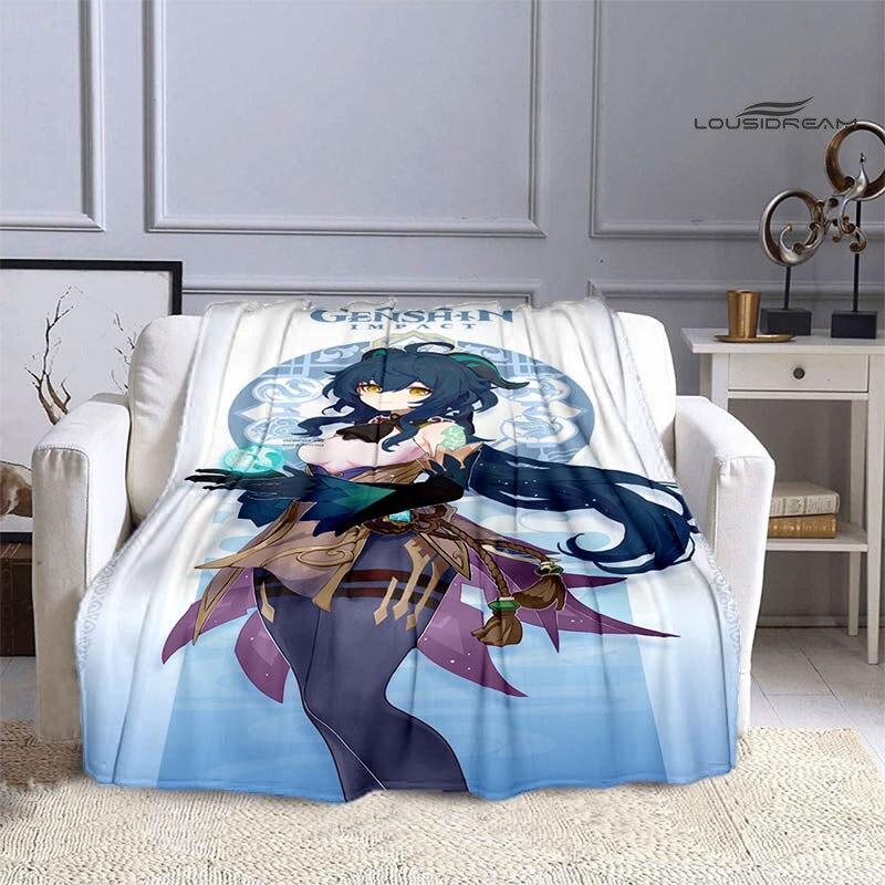 Deka Genshin s kresleným potiskem flanelová měkká a pohodlná deka rozkládací pohovka, kterou musíte mít jako dárek k narozeninám